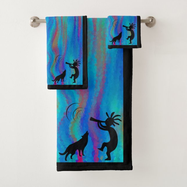 Conjunto De Toalhas Colorful Wolf e Kokopelli (Insitu)