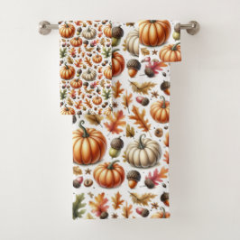 Conjunto De Toalhas Colorida Fall Season Pumpkins and Leaves Impressão
