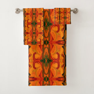 Conjunto De Toalhas Colorida Laranja Castanho Formas de Pincel Abstrat