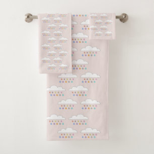 Conjunto De Toalhas Coloridas gotas de chuva felizes nuvens brancas e