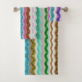 Conjunto De Toalhas Colorido de listras onduladas semelhantes a snakes