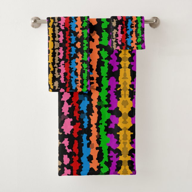 Conjunto De Toalhas Colorido Design Abstrato Irregular Preto  (Insitu)