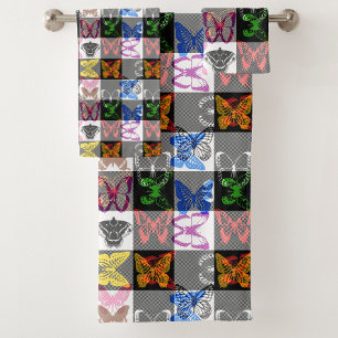 Conjunto De Toalhas Colorido Design Xadrez Plaid Tartan Borboleta