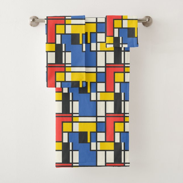 Conjunto De Toalhas Colorido Estilo Mondrian Abstrato Geométrico (Insitu)