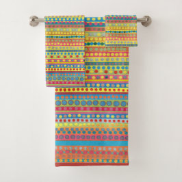 Conjunto De Toalhas Colorido Multi Pontos e Listras