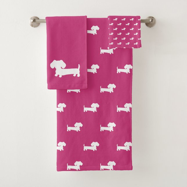 Conjunto De Toalhas Coluna de Bandas Brilhantes Dachshund, cor-de-rosa (Insitu)