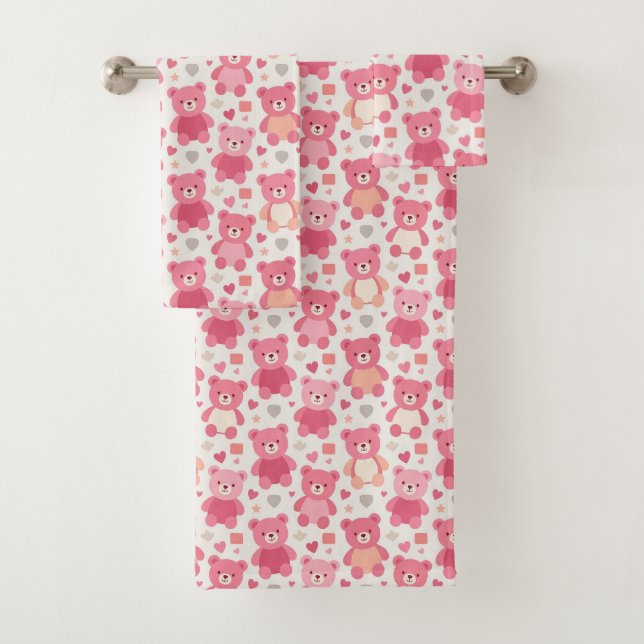 Conjunto de Toalhas com Padrão de Urso de Pelúcia  (Insitu)