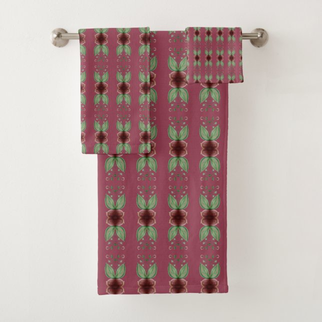 Conjunto de toalhas com padrões de Rosa profunda (Insitu)