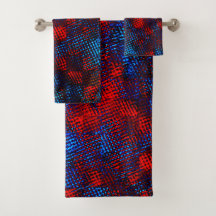 Com revestimento quadrado riscado vermelho e azul 