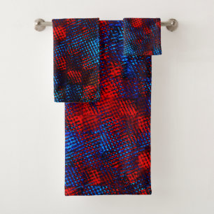 Conjunto De Toalhas Com revestimento quadrado riscado vermelho e azul