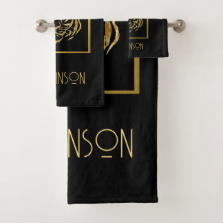 Conjunto de Toalhas com Rosto de Tigre Preto e Dou