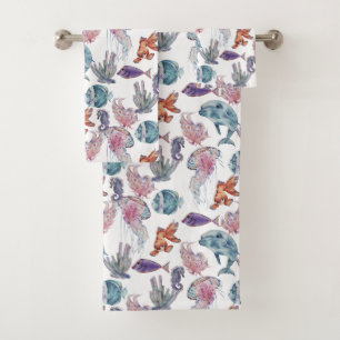 Conjunto De Toalhas Composição de Aquarela Subaquático Série Design 2