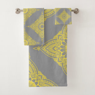 Conjunto De Toalhas Composição do estilo hindu amarelo e cinza