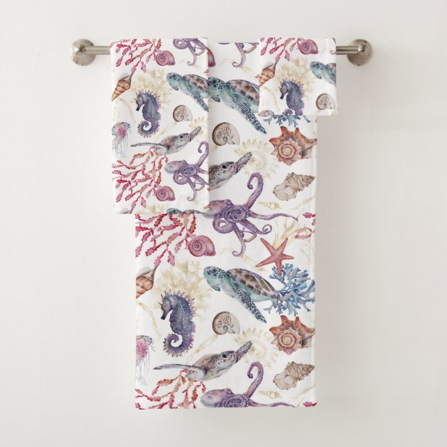 Conjunto De Toalhas Composição Subaquática em Aquarela Série Design 1  (Insitu)