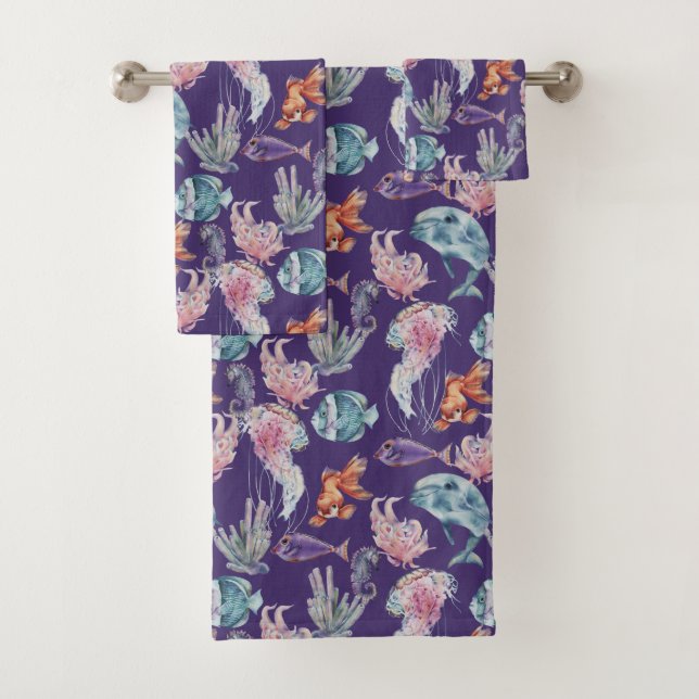 Conjunto De Toalhas Composição Subaquática em Aquarela Série Design 2 (Insitu)