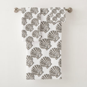 Conjunto De Toalhas conchas de couro cabeludo padrão branco marrom