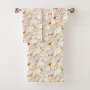 Conjunto De Toalhas Conchas de Moluscos Creme Areia Praia Marfim