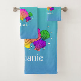 Conjunto De Toalhas Conchas do Mar de Caribe Personalizadas com Bolhas