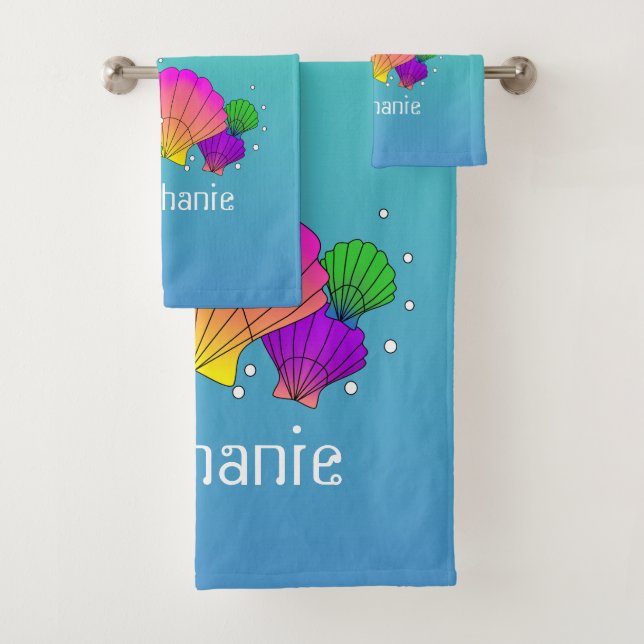 Conjunto De Toalhas Conchas do Mar do Caribe Personalizadas com Bolhas (Insitu)