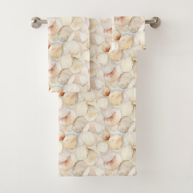 Conjunto De Toalhas Conchas Marinhas Areia Creme Praia Marfim  (Insitu)