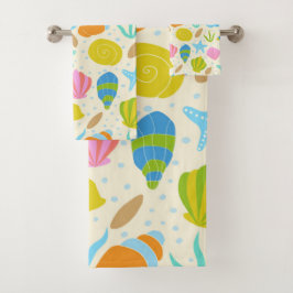 Conjunto De Toalhas Conchas marinhas coloridas, estrelas-do-mar e ostr