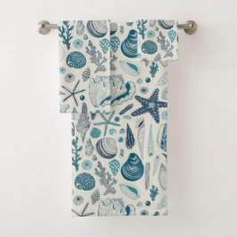 Conjunto De Toalhas Conchas marítimas em branco