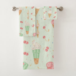 Conjunto De Toalhas Cones de Sorvete Pastel Menta Verão Doce