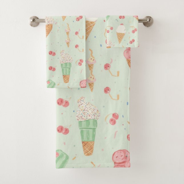 Conjunto De Toalhas Cones de Sorvete Pastel Menta Verão Doce (Insitu)