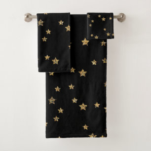Conjunto De Toalhas Confetti ouro astros brilham brilhando preto elega