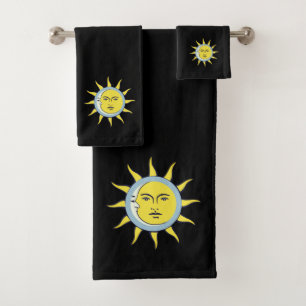 Conjunto De Toalhas Conjunção da Lua e do Sol em Preto