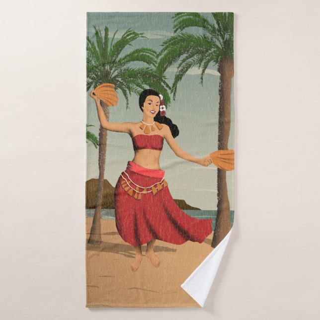 Conjunto De Toalhas Coordenadas havaianas do cartão da menina de Hula (Toalha de Banho)