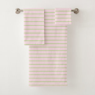 Conjunto De Toalhas Coquete Chic Préppy Listras Rosa e Verde Pastel