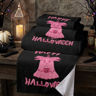 Conjunto De Toalhas Coquete Rosa Fantasma Feliz Halloween Arte Digital