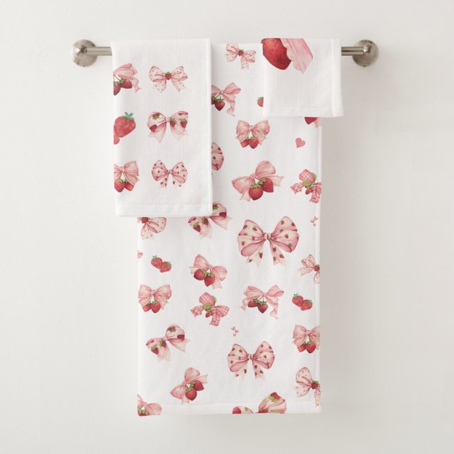 Conjunto de Toalhas Coquette Morango & Laço (3 Peç (Insitu)
