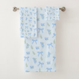 Conjunto De Toalhas Coquette Verão Azul Claro Laços e Rosas Floral