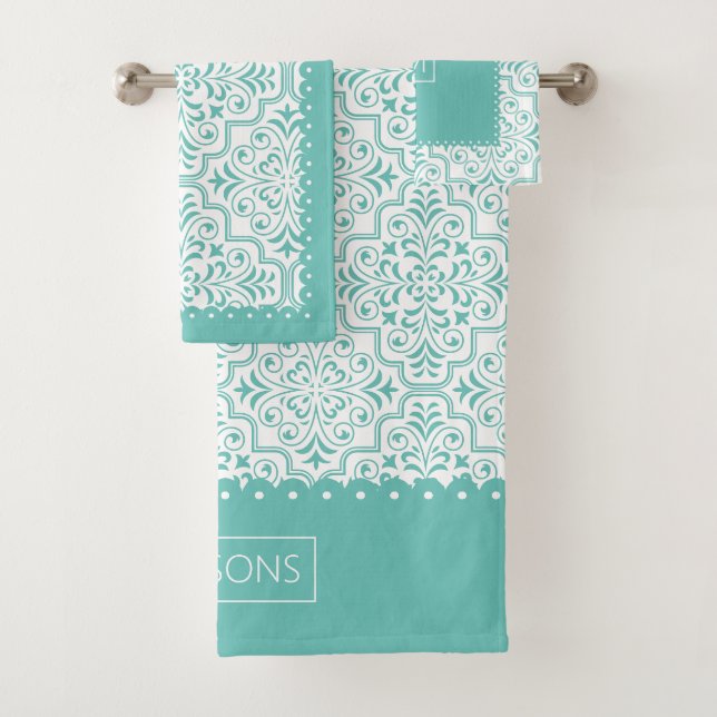 Conjunto De Toalhas Cor damasco azul-clara, bordas redimensionadas (Insitu)