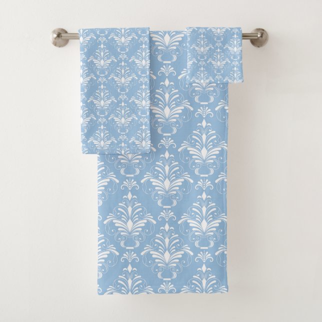 Conjunto De Toalhas Cor damasco azul elegante (Insitu)