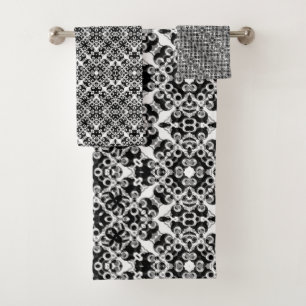 Conjunto De Toalhas Cor damasco Branca Negra