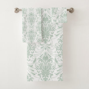 Conjunto De Toalhas Cor damasco de Sage Green White Vintage