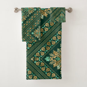 Conjunto De Toalhas Cor damasco de Vintage - Emerald verde e ouro