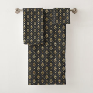 Conjunto De Toalhas Cor damasco Dourada Preta Simples