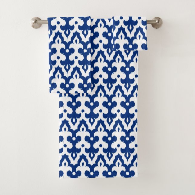 Conjunto De Toalhas Cor damasco Ikat marroquina, azul cobalto e branco (Insitu)