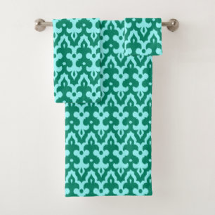 Conjunto De Toalhas Cor damasco Ikat marroquina, Turquesa e Aqua