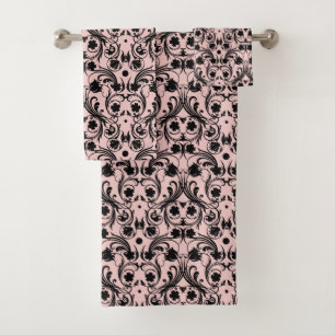 Conjunto De Toalhas Cor damasco preto e rosa clássico