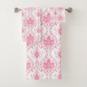 Conjunto De Toalhas cor damasco rosa branca
