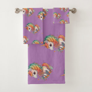 Conjunto De Toalhas Cor-de-água cega unicórnio, lavanda