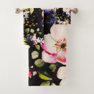 Conjunto De Toalhas Cor-de-água Cor rosa Rosas amarelas pretas Fundo p