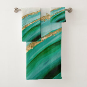 Conjunto De Toalhas Cor de água verde esmeralda e ouro