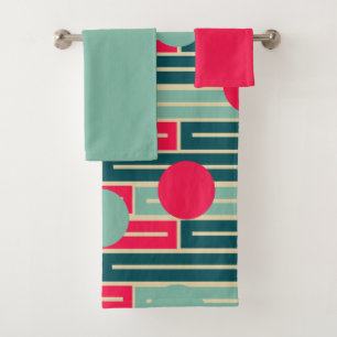 Conjunto De Toalhas Cor-de-rosa, azul claro, retângulos e círculos de 