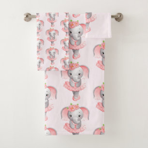 Conjunto De Toalhas Cor-de-rosa-branca e elefante-Cinza Ballerina, Pad